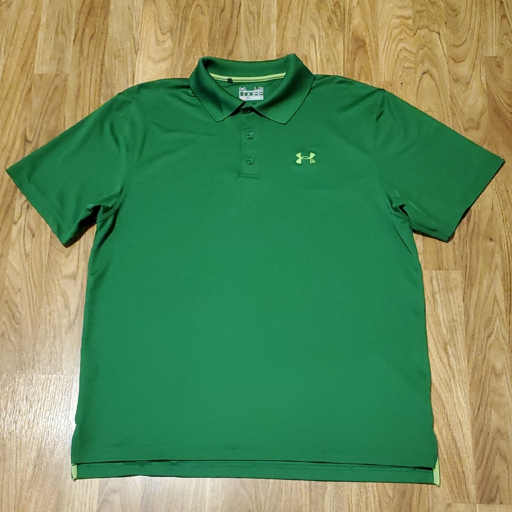 Under Armour Heat Gear Vibrant Green Polo Loose Fit Mens Size L